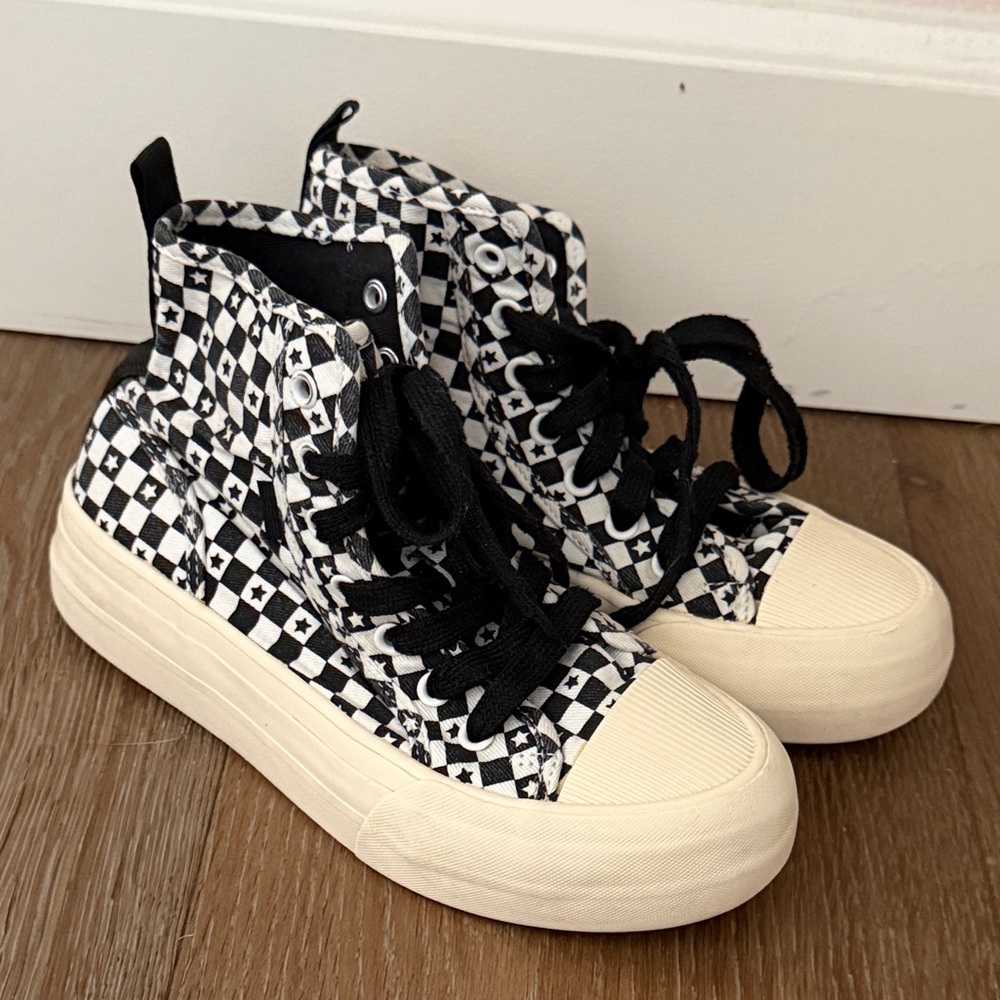 Zara Kids Black & White Checkerboard High-Top Sneakers